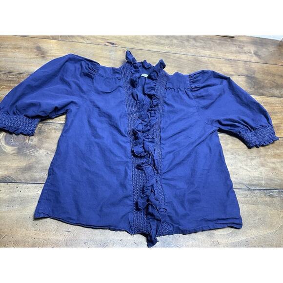 Love Label Tops - Anthropologie Love The Label Zuri Top Womens Small Blouse Ruffle Smocked Blue